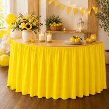 1pc Tablecloth Table Skirt, Solid Bright Yellow, Smooth Texture, Minimalist Basic Decor, Suitable For Dinner Party, Cafe Buffet, Holiday Banquet, Retail Booth, Festival Reception And Counter Decoration - A - View 4