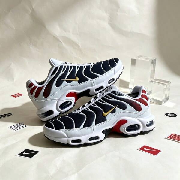 Nike Air Max Plus PSG Home Kit Weiß Midnight Navy University Red Unisex Low Retro Laufschuhe Mesh TN Dämpfung