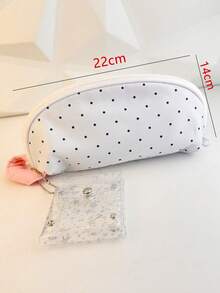 Polka‑Dot Print Pencil Case Detachable Star Glitter Card Pouch, Large Capacity Zipper Stationery Pen Pouch, Multi‑Purpose Storage Cosmetic Bag - Single Piece - View 9
