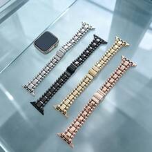 1pc Women's Double Row Beads Metal Watch Band Compatible With 38mm/40mm/41mm/42mm/44mm/45mm/49mm/20mm Compatible With Apple Smart Watch Ultra/SE/8/7/6/5/4/3/2/1 20mm Connection - Rose Gold - View 4
