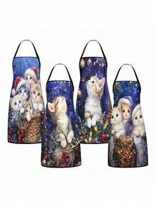 2/4pcs Christmas Apron, Featuring Cute Christmas Cat Pattern. Suitable For Kitchen Cooking, Festivals And Parties. A Great New Year Gift To Give To Friends. - Multicolor - View 13