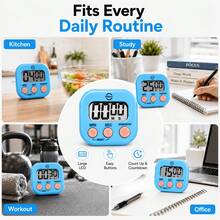 2pcs Digital Electronic Timer Set, High-Definition LCD Large Number Display, Sensitive Buttons Easy To Operate, Counting And Countdown Function, Magnetic Mount, Practical Timing Tool For Baking, Cooking, Laboratory, Office, Study, Sports Training - A - View 8