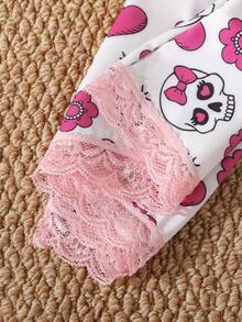 3pcs/Pack Sweet & Cool Skull Heart Floral Print Women's Triangle Panties, Pink Lace Waistband & Leg Openings, Unique Subculture Style, Soft & Smooth Fitted Girls Triangle Panties - Multicolor - View 6