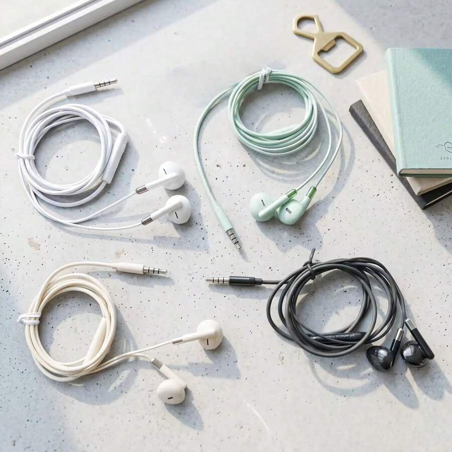 4pcs Wired Earphones, Semi-In-Ear Design, Black White Green Khaki 4 ...