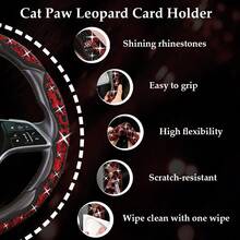 3pcs Steering Wheel Cover Accessories, Women's Car Accessories, Ladies' Car Decor, Durable ABS Material, Sweat-Proof And Non-Slip, Crystal Rhinestone Embellished Leopard Print Design, Essential Car Supplies And Tools, Car Interior Decoration - Leopard Print + Crystal Diamonds - View 6