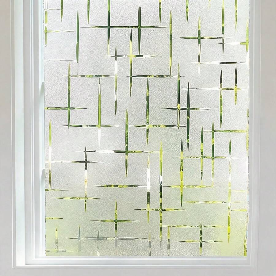 Window Privacy Film, Frosted Cross Window Cling, 17.5″ X 78.7″ Removable Frosting Glass Film, Static Cling Day Night Privacy, Block UV & Heat Control, Decorative Covering For Home Bathroom - 1PC - View 1