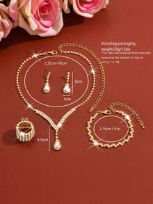 Elegant V-Neck Water Drop Pendant Jewelry Set, Suitable For Wedding, Banquet, Party Wear And Valentine's Day Birthday Gift - Multicolor - View 7