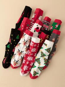 1/5/10 Pairs Random Unisex Holiday Socks, Atmospheric Christmas Pattern Socks, Multi-Pattern Mixed Christmas Creative Socks, Random Christmas Tree Snowflake Jacquard Holiday Socks, Universal Christmas Party Gift Socks - Multicolor - View 3