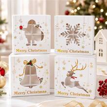 4pcs/1pc Merry Christmas Window Slot Layered Cupcake Cookie Candy Packaging Box, Santa Claus Reindeer Snowflake Gift Box - Multicolor - View 5