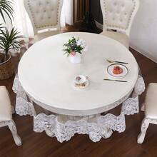 1PC Round Waterproof Transparent PVC Tablecloth, White Embroidered Lace Trim Transparent Table Cover, Suitable For Round Dining Table Decoration, Home Kitchen Decor - White - View 8