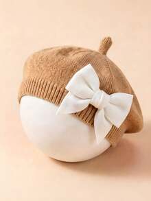 1pc Baby Bow Beret | Painter Hat Cute Baby Hat Suitable For Travel And Outing Lightweight Polyester Knit Fabric Mixed Color All-Season Wear - Multicolor - View 13