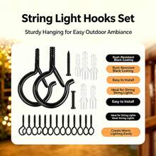 String Light Hooks Set, Black Rust‑Resistant Screw Hooks With Safety Buckle, Wall Anchors & Screws Included, Easy Install For Outdoor Patio Christmas String Lights, Plants & Wind Chimes - Black - View 6