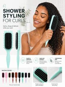 Multi-Color Wet/Dry Dual-Use Shower Hair Comb, Multi-Function Detangling And Parting Comb With Grooved Edge Design, Suitable For Curly And Straight Hair, Bathroom Use, Wet/Dry Hair, Daily Styling, Home, Travel And Daily Hair Care - Multicolor - View 5