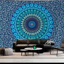 Hippie Bohemian Peacock Mandala Tapestry Wall Hanging Bedding - Blue Mandala - View 7