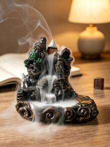 1pc Portable Backflow Incense Burner, Creative Realistic Mountain & Waterfall Design, Smoke Flows Like Real Water, Zen Buddhist Temple & Pine Tree Landscape, Suitable For Home Decor, Yoga, Tea Ceremony, Meditation Relaxation Aromatherapy - A - View 3