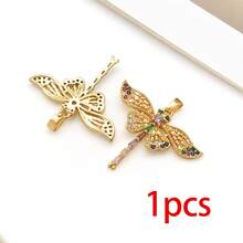 1pc 18K Golden Plated Insect Pendants Crystal Paved Dragonfly Bee Butterfly Enamel Charms For DIY Bracelet Necklace Jewelry Making Findings - Multicolor - View 17
