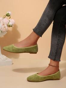 Solid Color Casual Flat Slip-On Shoes For Outdoor Summer - Green - View 5