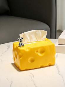 1pc Creative Cheese‑Shaped Tissue Box With Silver Bear Ornament, Plastic Decorative Napkin Holder, Cute Desktop Tissue Dispenser For Living Room Coffee Table Bedroom Home Tabletop Decor Tissue Box Tissue Box Holder - Multicolor - View 14
