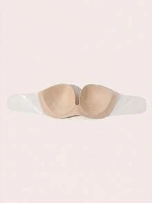 Lignisse Strapless Bra With Clear Straps Push Up Invisible Backless Self-Adhesive Seamless Wireless Lift Gathering Plunge Bra Women Intimates Accessories - Multicolor - View 4