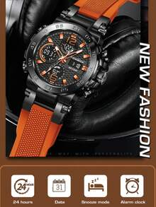 LIGE Men's Sports Watch Fashion Dual Display Luminous Alarm Waterproof Electronic Watch - Black - View 7