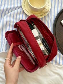 Large Capacity Double Layer Makeup Bag, Multifunctional Travel Pencil Case, Portable Waterproof Travel Cosmetic Storage Bag, Multi-Compartment Toiletry Bag, School And Travel Essentials, Back To School Christmas Gift - View 13