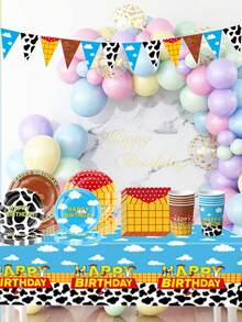 asmodee Crazy Animal Toy Wonders Theme Party Set Of Tableware, With Multiple Options Available. Includes Paper Plates, Paper Cups, Paper Towels, Tablecloth, And Triangular Flags. Perfect For Birthday Party Decoration. - Multicolor - View 12