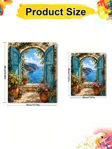 DIY Scenic Coastal Window View (Frameless 8x12 / 16x20 Inches) Paint By Numbers Kit (Acrylic) Arts & Crafts For Adult Beginners, Home Wall Decor, And Holiday Gifts For Mediterranean Scenery Lovers - Sets - View 3