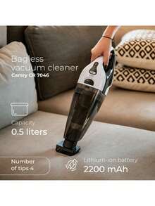 CAMRY مكنسة كهربائية لاسلكية، مكنسة يدوية بدون كيس، مكنسة عصا - خزان 0.5 لتر، وقت تشغيل 20 دقيقة، فلتر HEPA، وقت شحن 4.5 ساعة - قابس اتحاد أوروبي نوع E (220 إلى 240 فولت) - مشاهدة 2