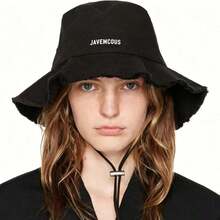 Women's Original Color Tassel Bucket Hat, Letter Embroidery Wide Brim With Chin Strap Sun Hat, Lightweight Casual Outdoor Travel Headwear - Celebrity-style Hat - View 5