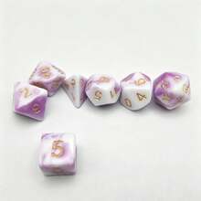 Set Dadu Berwarna Ungu Putih Berbentuk Kabut Awan dan Giok Imitasi, 7 Buah - Mauve Purple - View 5