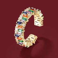 1pc Fashionable Step Cut & Square Shaped Rhinestone Detail Adjustable Open Ring - Gold - View 1