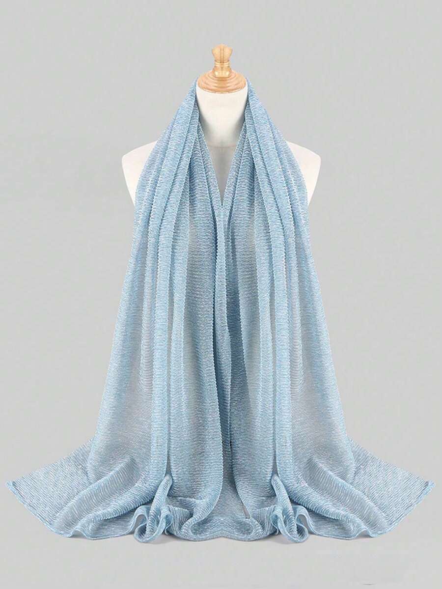 1pc Sheer Metallic Thread Sequin Scarf, Lightweight Solid Color Fashion Shawl For Women - Baby Blue - View 1