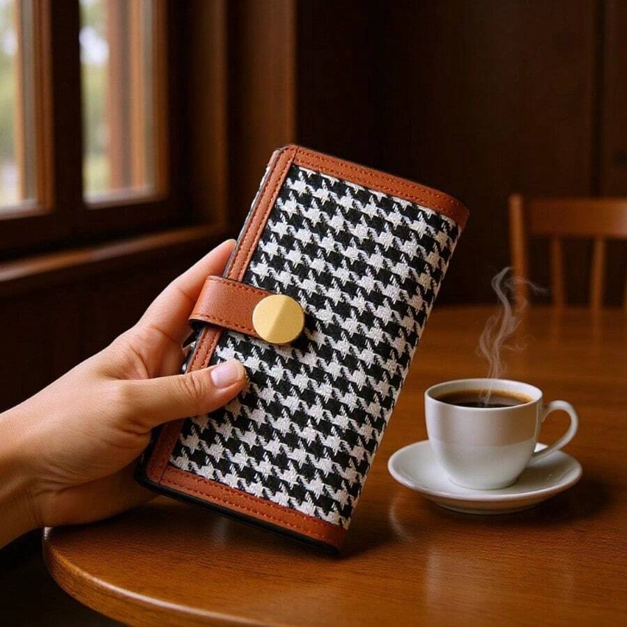 Best-Selling Women's Long Wallet Plaid Snap Foldable Multi-Slot Clutch Bag Fashion Versatile Daily Storage Wallet Bank Card Holder Leather Wallet - Brown - View 1