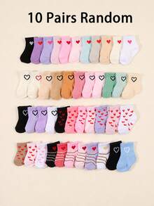 10 Random Hollow Heart Pattern Baby Socks, Warm And Breathable, Suitable For Newborns, Crawling And Walking Socks - Multicolor - View 6