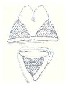 Sexy Rhinestone Embellished Bikini, Beach & Club Intimate Bodychain, Fashionable Jewelry Accessory For Women - Silver - View 4