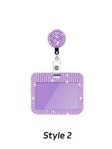 Purple Sparkling Rhinestone ID Card Holder With Lanyard, ID Card Storage Box, Anti-Loss Lanyard, Student ID Card Holder, Self-Service Restaurant Card Holder, Sliding Cover, Dual Card Slots, Bus Card Holder, Bank Card Holder, Metro Card Storage, Adjustable Portable ID Card Holder Decorative Keychain, Suitable For Office Workers And Students, Perfect Gift, Back To School Gift, Couple Card Holder, Bank Card Holder, Travel Essential, Back To School, Commuting, Business Trip, Teacher's Day Gift - Multicolor - View 12