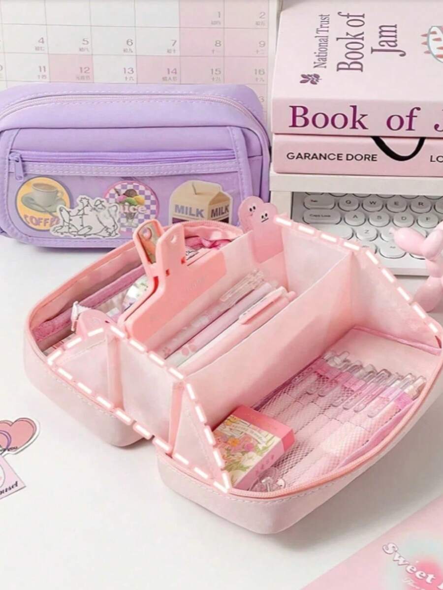 Large Capacity Transparent Pencil Case - Multifunctional Oxford Cloth Stationery Storage Bag With Zipper, Portable Cosmetic Storage Bag, Suitable For Office And School Supplies, Pencil Case, Back To School Season - Pencil Case - View 1