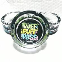 Creative 'PUFF PUFF PASS' Letter Pattern Glass Ashtray, 3.34 Inch Round Ashtray, Decorative Ornament Ashtray, Holiday Gift For Friends, Christmas Gift - PUFF PUFF PASS - View 6
