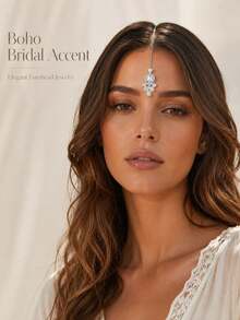1pc Women's Silver Crystal Forehead Hair Clip, Rhinestone Head Chain Bridal Headpiece Boho Teardrop Dangle Hair Accessories For Wedding Prom - Multicolor - View 3