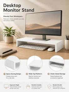 1pc White Laptop Stand, Computer Monitor Riser, Desktop Storage And Organizer Rack, Space-Saving Desktop Riser With Bottom Storage Space, Can Hold Laptop, Keyboard And Office Essentials, Suitable For Home Office, Study, Students And Professionals - Multicolor - View 3