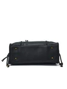Dedoo Handbag Solid Color Synthetic Leather Braided Detail Front Pocket Vintage Style Daily Use For Women - Black - View 5