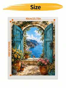 DIY Scenic Coastal Window View (Frameless 8x12 / 16x20 Inches) Paint By Numbers Kit (Acrylic) Arts & Crafts For Adult Beginners, Home Wall Decor, And Holiday Gifts For Mediterranean Scenery Lovers - Sets - View 8