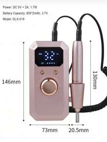 Portable Rechargeable Electric Nail Drill Machine, LED Display Nail Polisher Set With Multiple Grinding Heads, Forward & Reverse Rotation, Manicure Pedicure Nail Art Tools For Home & Salon Use - A - View 3