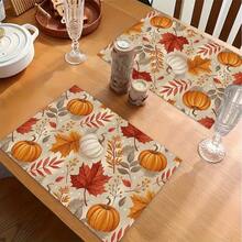 1/4/6pcs Autumn Series Full Print Pumpkin & Maple Leaf Pattern Placemats, Heat Resistant Table Mat For Home Kitchen/Dining Table Protection, Party Scene Decoration - Multicolor - View 5