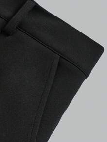DONICY Women's Black High-Waisted Single-Button Pleated Wide-Leg Cropped Suit Pants, Draped Loose Commuter Office Trousers, All-Season Daily Wear - Black - View 5