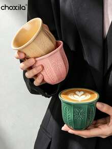 choxila 1pc Middle Eastern Style Thick Coffee Cup, Creative Ceramic Embossed Date Palm Tree Arabic Style Mug, 100ml And 180ml, Suitable For Home Gatherings, Saudi National Day And Restaurant Use - Coconut Tree Ceramic Mug - View 5