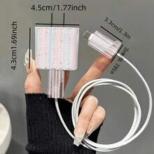 5pcs 2D Flat Design Floral Striped Phone Charger Protection Set, Charger Head Cover + Cable Protector + Storage Rope + Data Cable Protector Spiral Wrap, Compatible With IPhone 20W/18W Charger - Multicolor - View 5