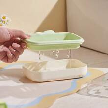 1PC Transparent Double-Layer High-Capacity Soap Box With Drainage, Cute Duck Design, No Lid, PET Soap Holder For Dorm - A - View 4