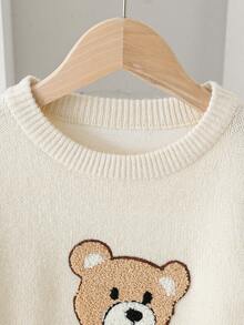 Sweater Kasual Lengan Panjang Leher Bulat Bordir Beruang untuk Anak Perempuan Remaja Musim Gugur/Dingin - Aprikot - View 3