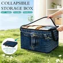 Multi-Size Options, American Vintage Print Foldable Storage Box With Zipper Handle, Upgraded Fabric Large Capacity Storage Bin, Suitable For Closet, Dorm, Underbed Storage, Organizing Clothes, Bedding, Miscellaneous Items, Home Moving Organization - Multi-color - View 3